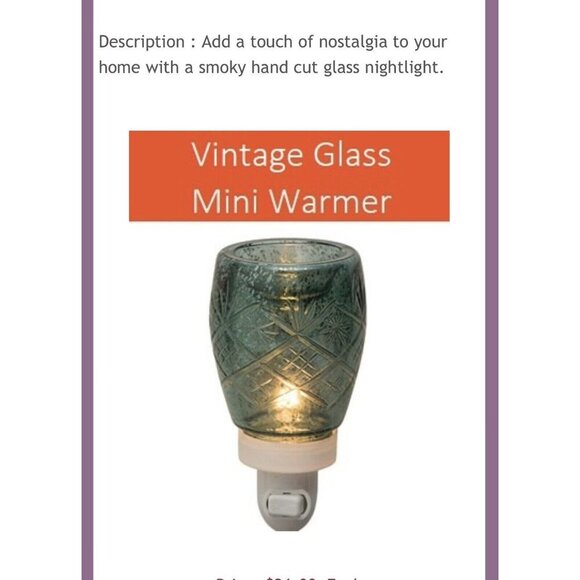 Scentsy Mini Warmer Plug In New In Box Vintage Glass - Picture 1 of 7